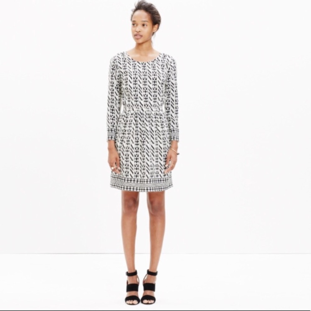 Madewell Silk Geometric Waist Cinch Dress